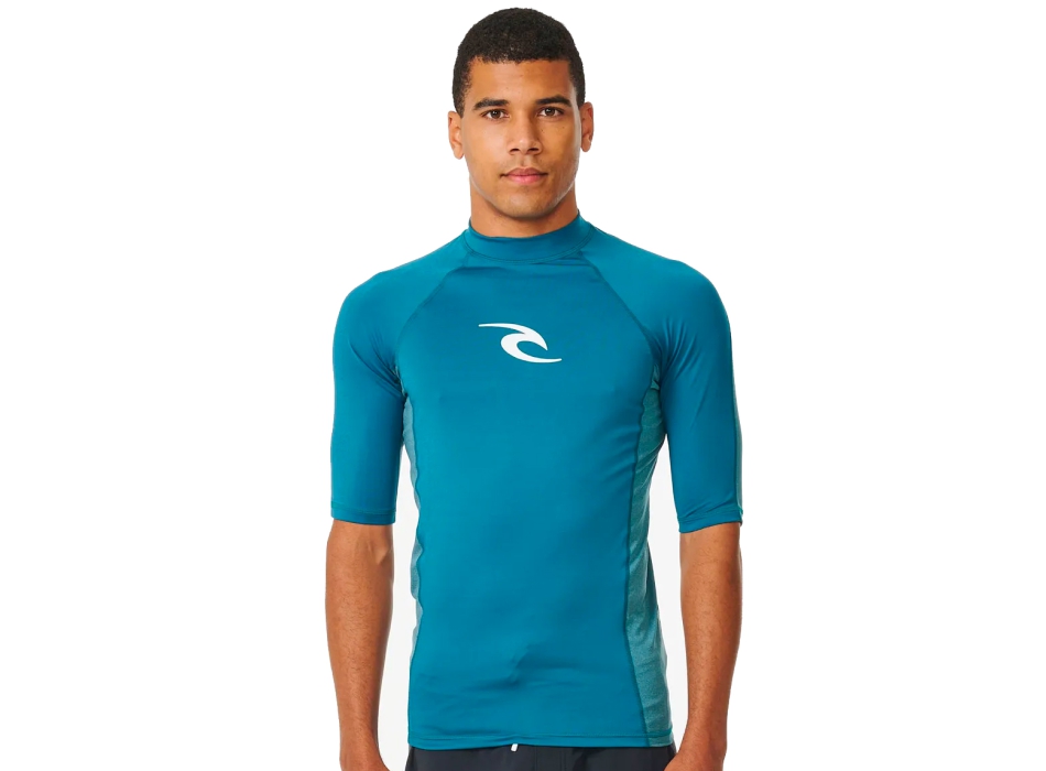 RIP CURL WAVES UV SHORT SLEEVE RASH VEST UPF50+ DEEP OCEAN 