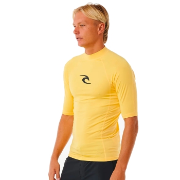 RIP CURL WAVES UV SHORT SLEEVE RASH VEST UPF50+ YELLOW 