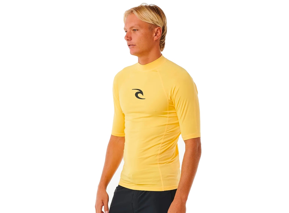 RIP CURL WAVES UV SHORT SLEEVE RASH VEST UPF50+ YELLOW 