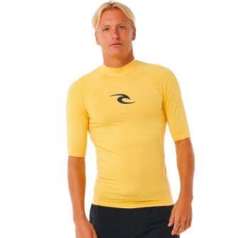 RIP CURL WAVES UV SHORT SLEEVE RASH VEST UPF50+ YELLOW 