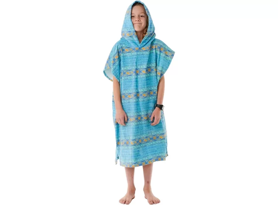 RIP CURL MIXED HOODED PONCHO BOY OCEAN LIGHT AQUA