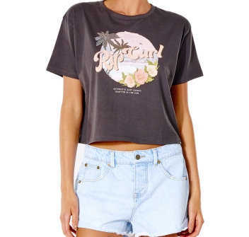 RIP CURL ON THE COAST CROP TEE WASHED BLACK