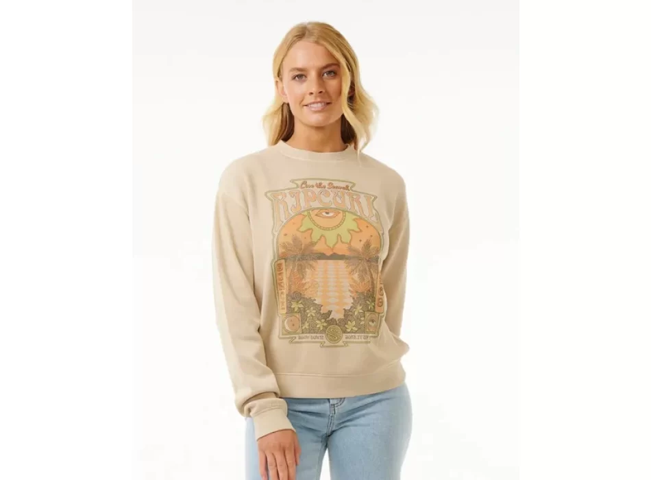 RIP CURL SLOW DOWN CREW FLEECE NATURAL