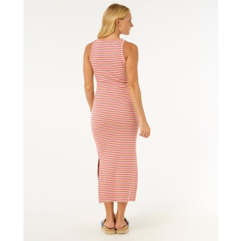 RIP CURL MIDI DRESS HIGH TIDE STRIPE RIB PINK