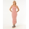 RIP CURL MIDI DRESS HIGH TIDE STRIPE RIB PINK