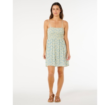 RIP CURL DRESS SURF SIDE SHIRRED LIGHT YELLOW