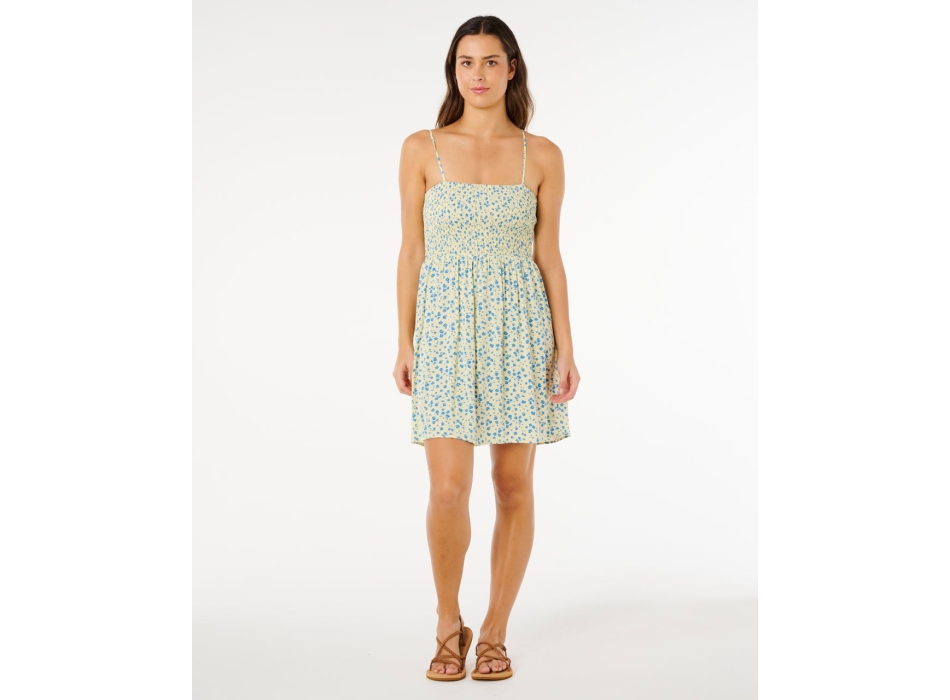 RIP CURL DRESS SURF SIDE SHIRRED LIGHT YELLOW
