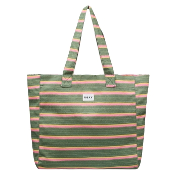 ROXY ANTI BAD VIBES LARGE TOTE BAG OIL GREEN SAY IT WITH STRIPES