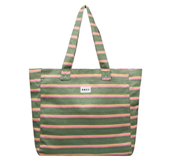 ROXY ANTI BAD VIBES LARGE TOTE BAG OIL GREEN SAY IT WITH STRIPES