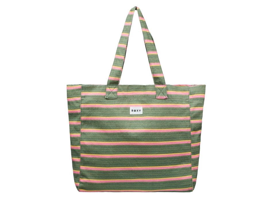 ROXY ANTI BAD VIBES LARGE TOTE BAG OIL GREEN SAY IT WITH STRIPES