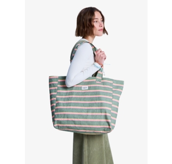 ROXY ANTI BAD VIBES LARGE TOTE BAG OIL GREEN SAY IT WITH STRIPES