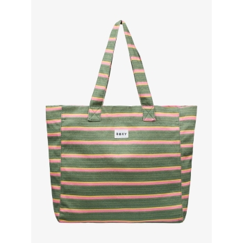 ROXY ANTI BAD VIBES LARGE TOTE BAG OIL GREEN SAY IT WITH STRIPES