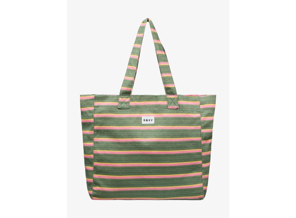 ROXY ANTI BAD VIBES LARGE TOTE BAG OIL GREEN SAY IT WITH STRIPES