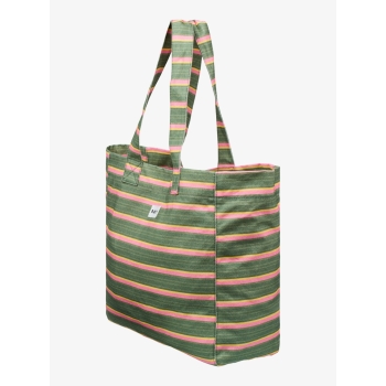 ROXY ANTI BAD VIBES LARGE TOTE BAG OIL GREEN SAY IT WITH STRIPES