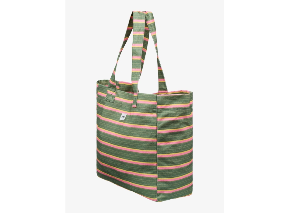 ROXY ANTI BAD VIBES LARGE TOTE BAG OIL GREEN SAY IT WITH STRIPES