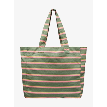 ROXY ANTI BAD VIBES LARGE TOTE BAG OIL GREEN SAY IT WITH STRIPES