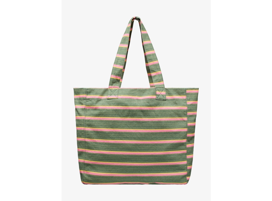 ROXY ANTI BAD VIBES LARGE TOTE BAG OIL GREEN SAY IT WITH STRIPES