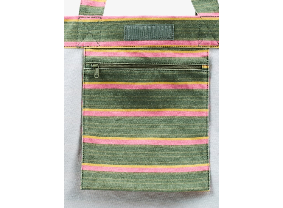 ROXY ANTI BAD VIBES LARGE TOTE BAG OIL GREEN SAY IT WITH STRIPES