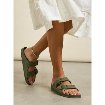ROXY KATTIE SLIDERS FOR WOMEN OIL GREEN