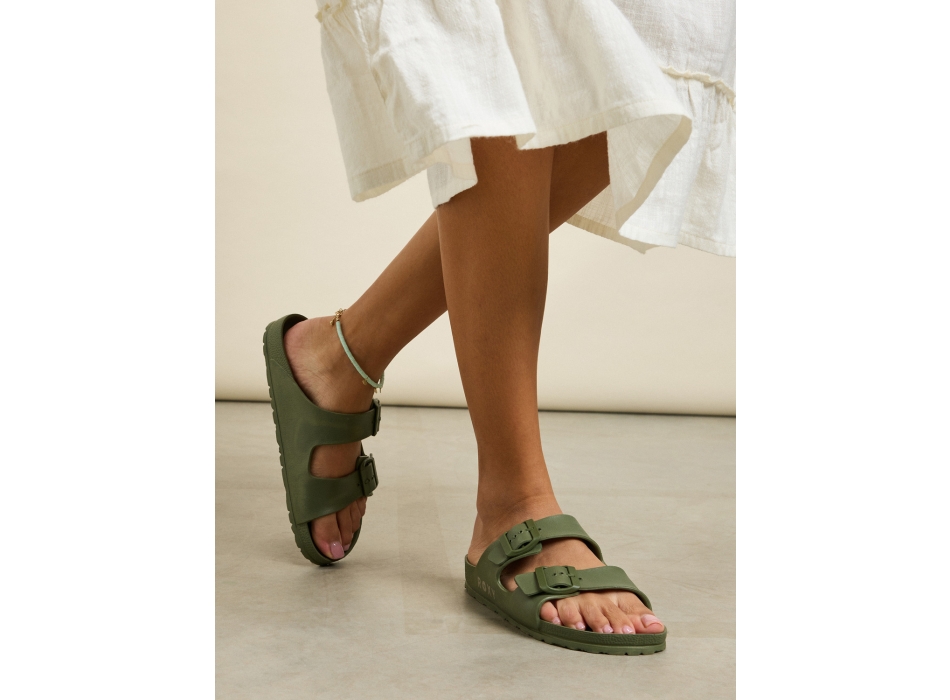 ROXY KATTIE SLIDERS FOR WOMEN OIL GREEN