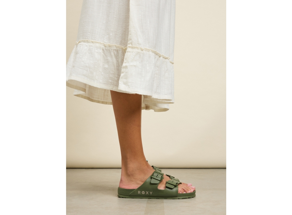 ROXY KATTIE SLIDERS FOR WOMEN OIL GREEN