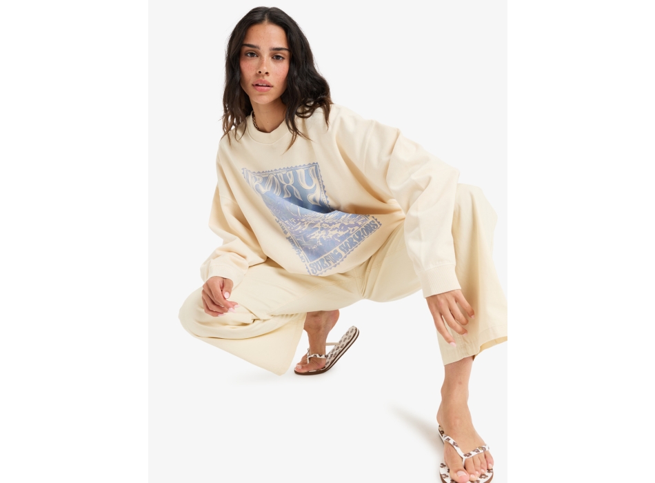 ROXY LINEUP TERRY OVERSIZED CREW NECK SWEATSHIRT PARCHMENT