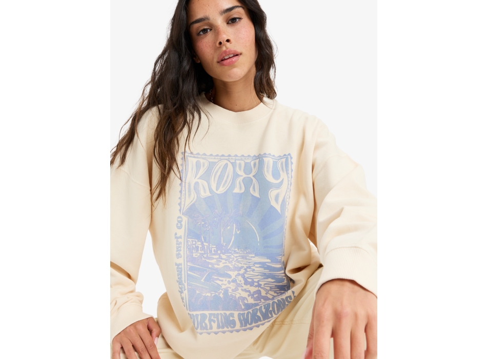 ROXY LINEUP TERRY OVERSIZED CREW NECK SWEATSHIRT PARCHMENT