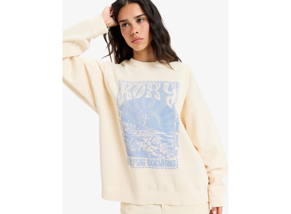 ROXY LINEUP TERRY OVERSIZED CREW NECK SWEATSHIRT PARCHMENT