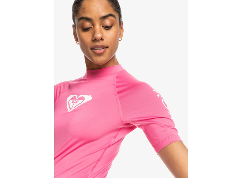 ROXY WHOLE HEARTED SHORT SLEEVE UPF 50 RASH GUARD PINK