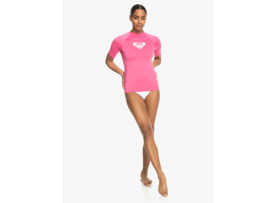 ROXY WHOLE HEARTED SHORT SLEEVE UPF 50 RASH GUARD PINK