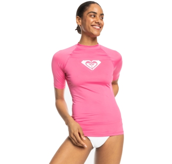 ROXY WHOLE HEARTED SHORT SLEEVE UPF 50 RASH GUARD PINK