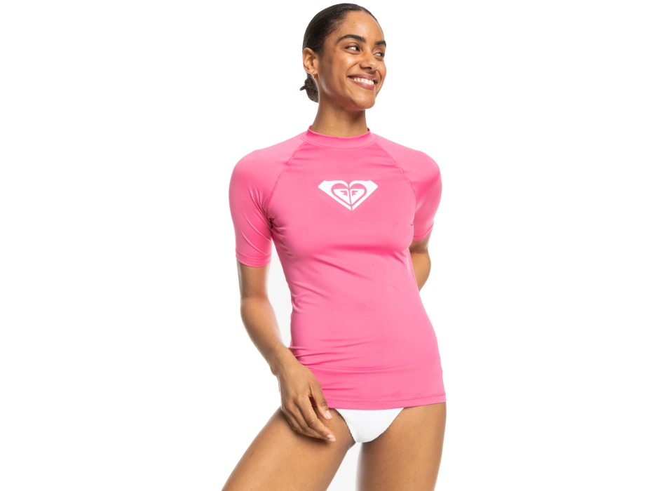 ROXY WHOLE HEARTED SHORT SLEEVE UPF 50 RASH GUARD PINK