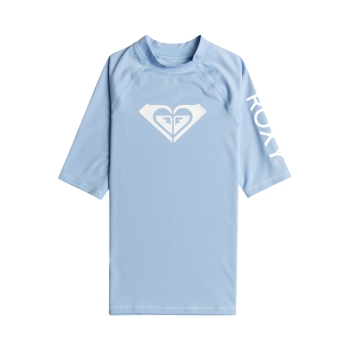 ROXY WHOLE HEARTED SHORT SLEEVE GIRL UPF 50 RASH GUARD BEL AIR BLUE