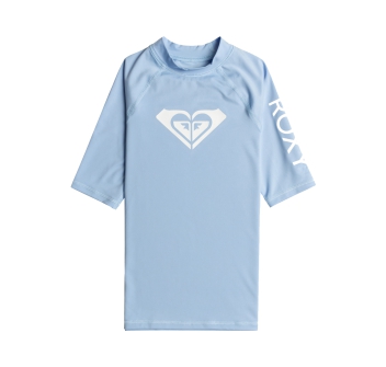 ROXY WHOLE HEARTED SHORT SLEEVE GIRL UPF 50 RASH GUARD BEL AIR BLUE