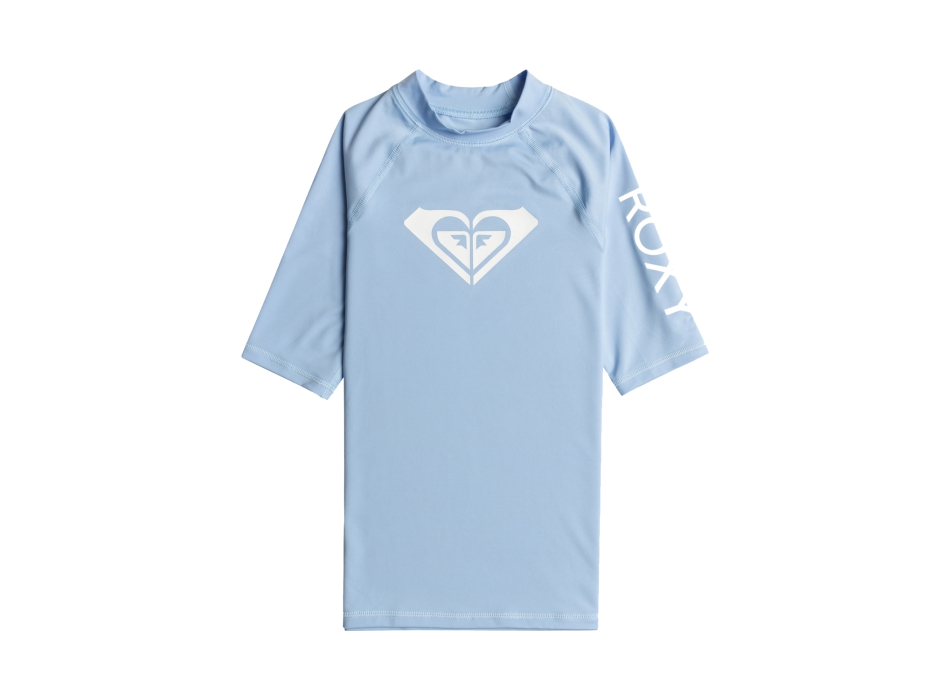 ROXY WHOLE HEARTED SHORT SLEEVE GIRL UPF 50 RASH GUARD BEL AIR BLUE