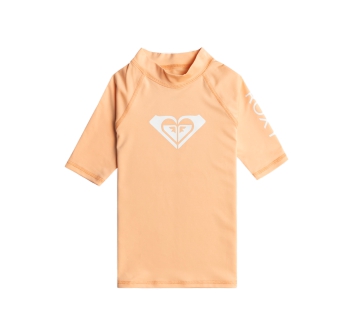 ROXY WHOLE HEARTED SHORT SLEEVE GIRL UPF 50 RASH GUARD PEACH FUZZ