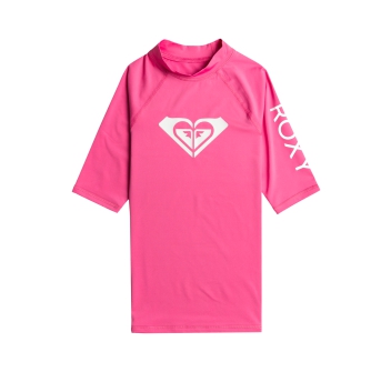 ROXY WHOLE HEARTED SHORT SLEEVE GIRL UPF 50 RASH GUARD PINK