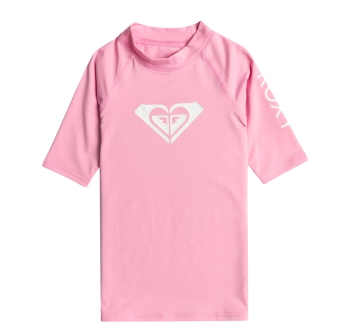 ROXY WHOLE HEARTED SHORT SLEEVE GIRL UPF 50 RASH GUARD PINK PRISM