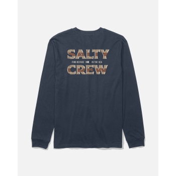 SALTY CREW OFFSET LONG SLEEVE T-SHIRT NAVY