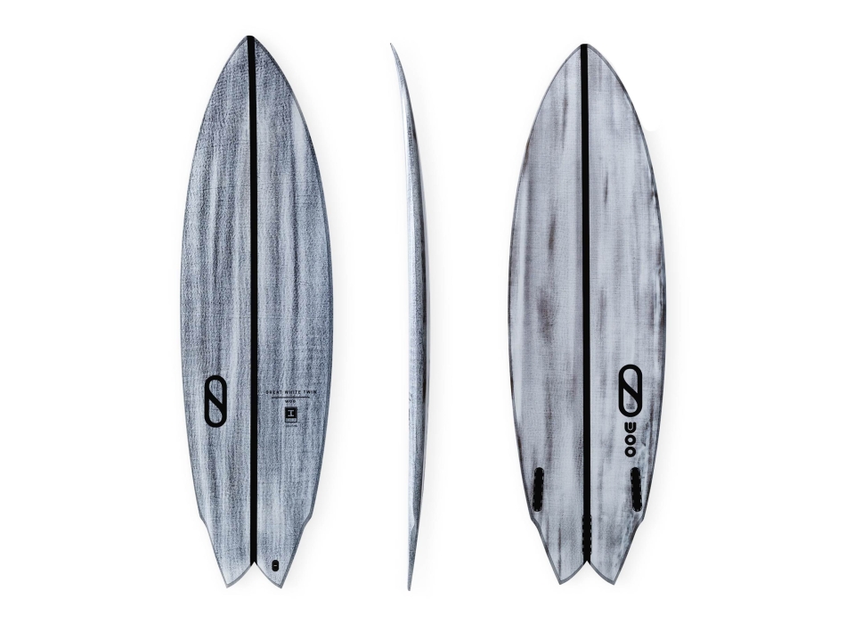 SLATER DESIGNS 5'10 GREAT WHITE TWIN I-BOLIC VOLCANIC FUTURES FINS (SECOND HAND)