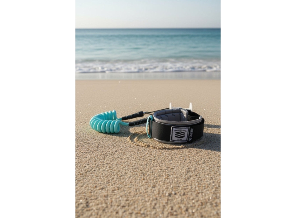 SNIPER COIL LEASH BODYBOARD LAVERNHE CHARG9ER SIZE S/M TEAL/SILVER