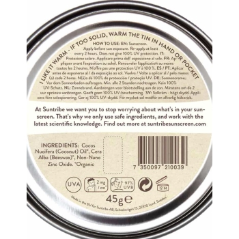 SUNTRIBE ORGANIC MINERAL ZINC SUNSCREEN SPF 30 WHITE (45GR.)