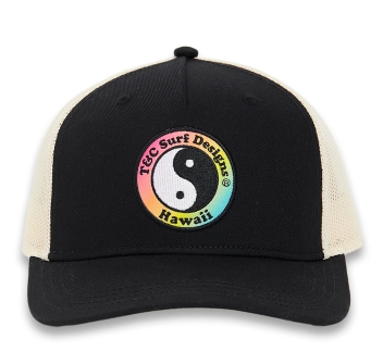 T&C SURF DESIGNS YY TRUCKER CAP BLACK OFF WHITE GRADIENT LOGO