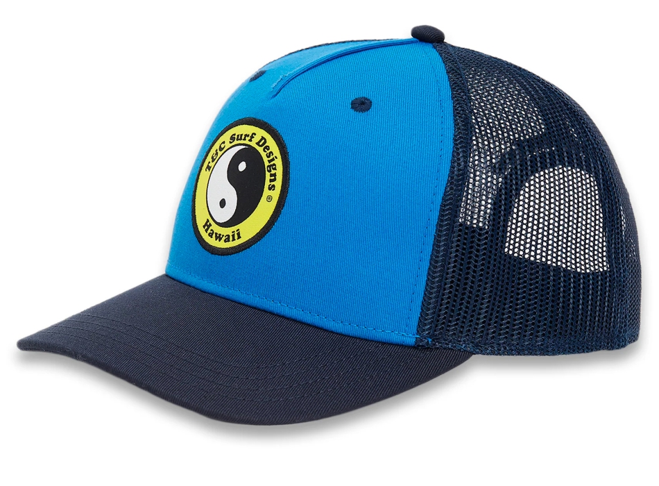 T&C SURF DESIGNS YY TRUCKER CAP DARK NAVY ROYAL BLUE YELLOW LOGO