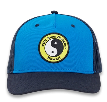 T&C SURF DESIGNS YY TRUCKER CAP DARK NAVY ROYAL BLUE YELLOW LOGO