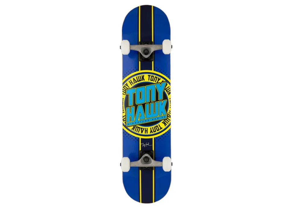 TONY HAWK SKATEBOARDS SS180+ COMPLETE 7.5" LOGO BLUE YELLOW