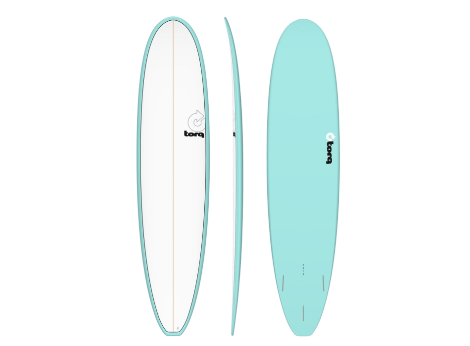 TORQ TET 8'0" LONG WHITE PINLINE LIGHT TEAL BLUE