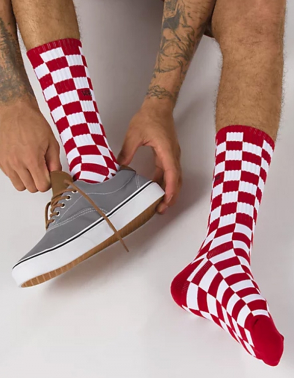 checkered vans in red