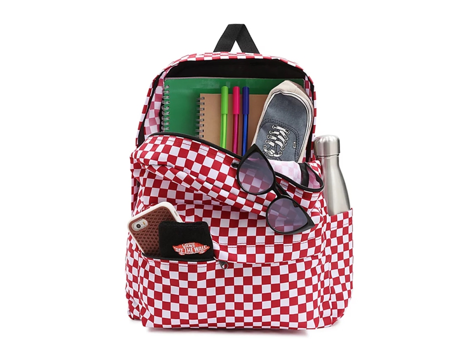 Red and white checkered top backpack
