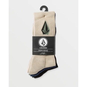 VOLCOM FULL STONE SOCKS WHITE 3 PACK PALE KHAKI